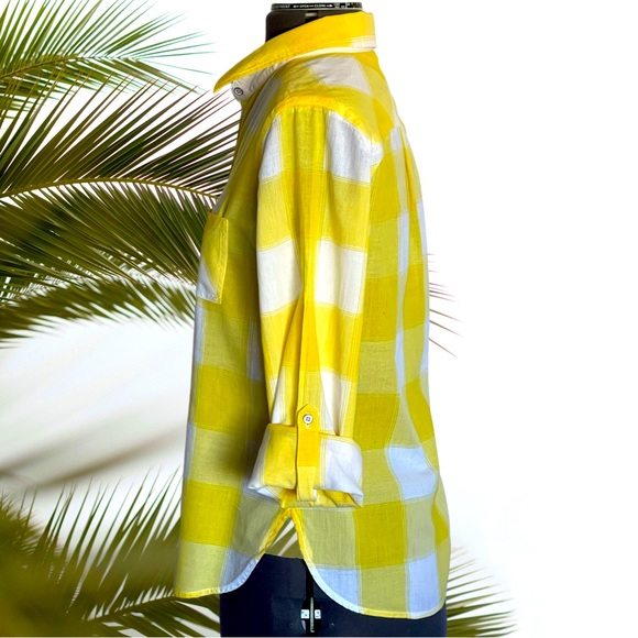 C&C California Yellow and White Plaid Long Sleeve Shirt Size S - Picture 3 of 8